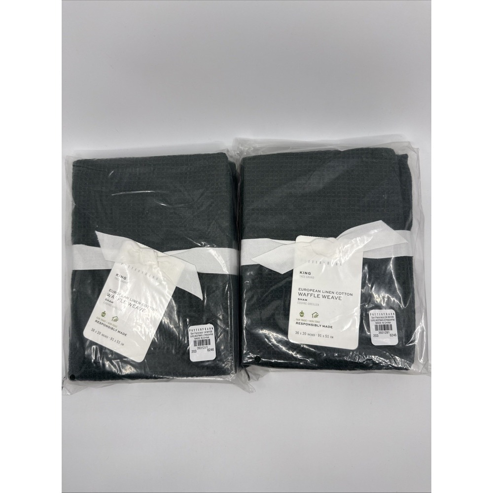Pottery Barn Pine King European Linen Cotton Waffle Weave Set Of 2 Shams New